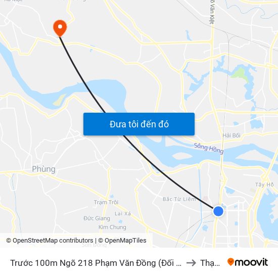 Trước 100m Ngõ 218 Phạm Văn Đồng (Đối Diện Công Viên Hòa Bình) to Thạch Đà map