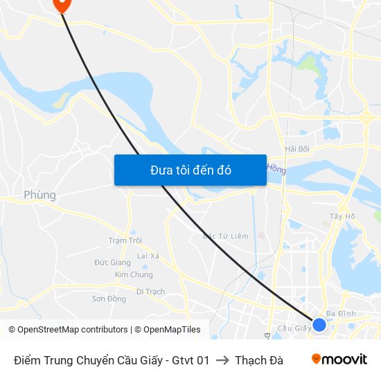 Điểm Trung Chuyển Cầu Giấy - Gtvt 01 to Thạch Đà map