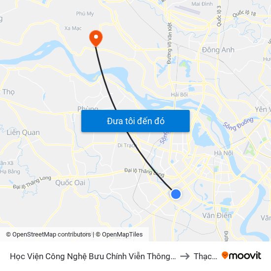 Học Viện Công Nghệ Bưu Chính Viễn Thông - Trần Phú (Hà Đông) to Thạch Đà map