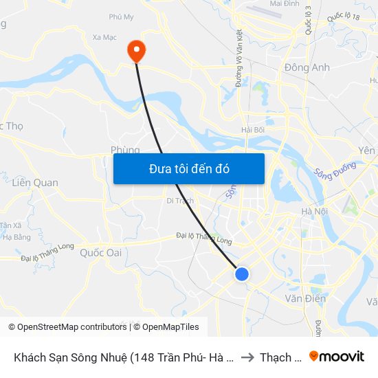 Khách Sạn Sông Nhuệ (148 Trần Phú- Hà Đông) to Thạch Đà map