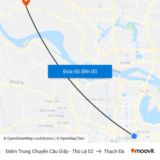 Điểm Trung Chuyển Cầu Giấy - Thủ Lệ 02 to Thạch Đà map