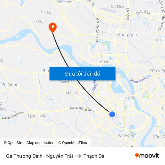 Ga Thượng Đình - Nguyễn Trãi to Thạch Đà map