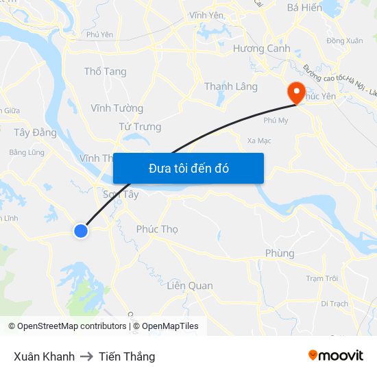 Xuân Khanh to Tiến Thắng map