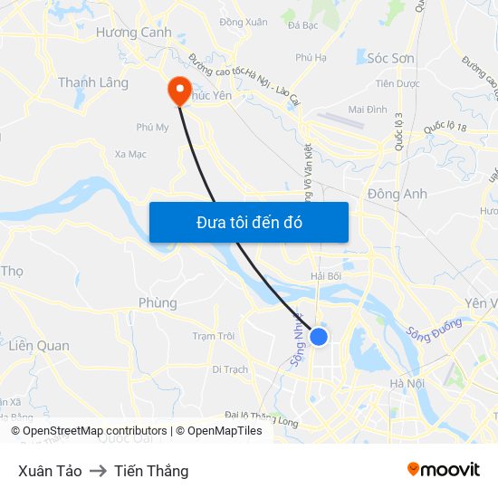 Xuân Tảo to Tiến Thắng map