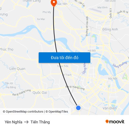 Yên Nghĩa to Tiến Thắng map