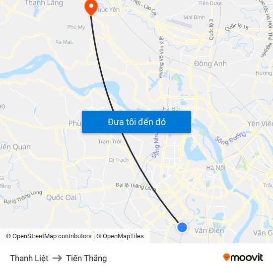 Thanh Liệt to Tiến Thắng map