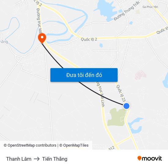 Thanh Lâm to Tiến Thắng map