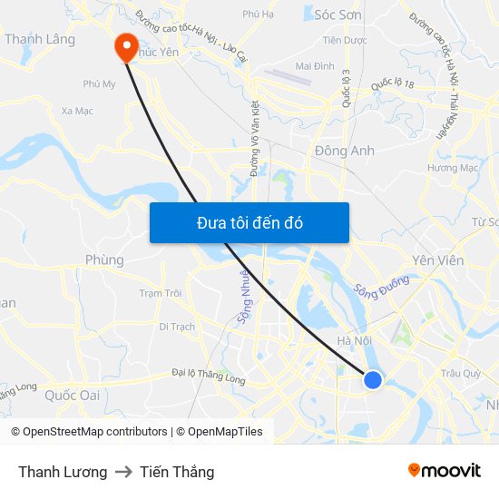 Thanh Lương to Tiến Thắng map