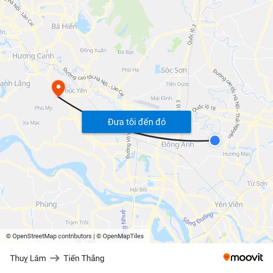 Thuỵ Lâm to Tiến Thắng map