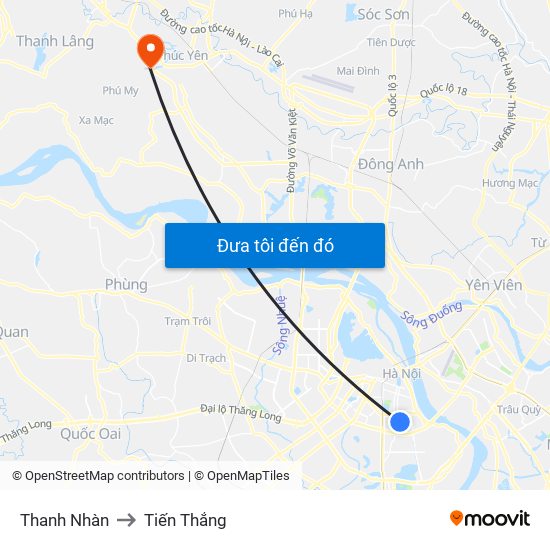 Thanh Nhàn to Tiến Thắng map