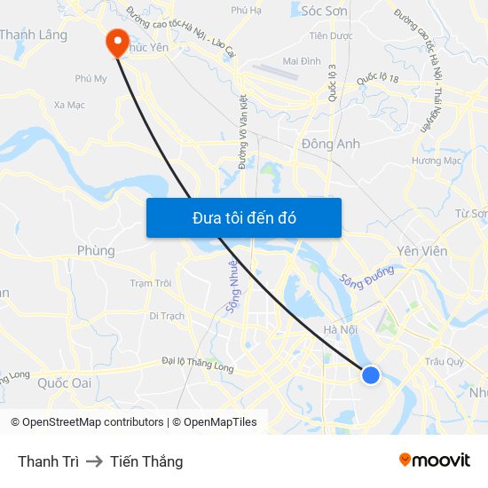Thanh Trì to Tiến Thắng map
