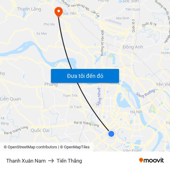 Thanh Xuân Nam to Tiến Thắng map