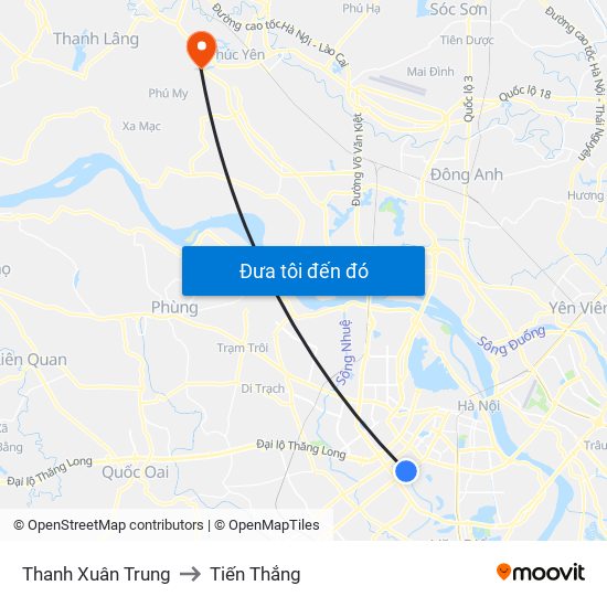 Thanh Xuân Trung to Tiến Thắng map