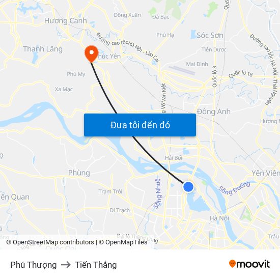 Phú Thượng to Tiến Thắng map