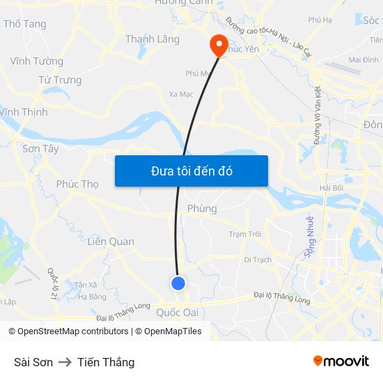 Sài Sơn to Tiến Thắng map