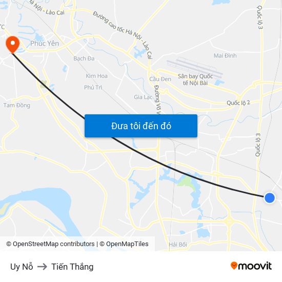 Uy Nỗ to Tiến Thắng map