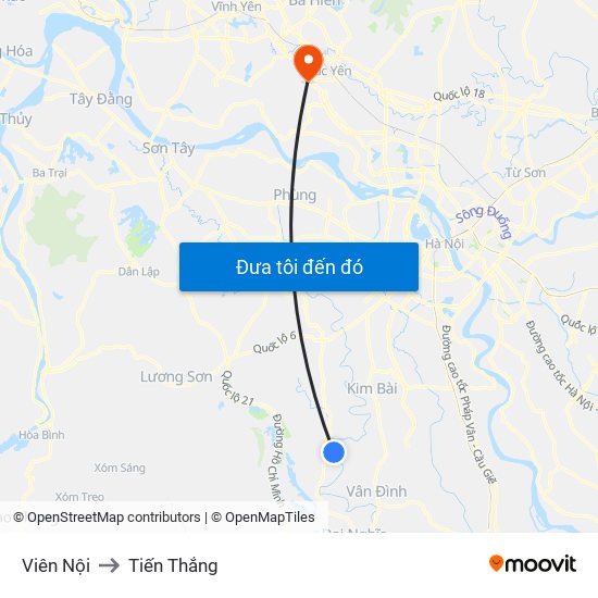 Viên Nội to Tiến Thắng map