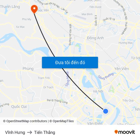 Vĩnh Hưng to Tiến Thắng map