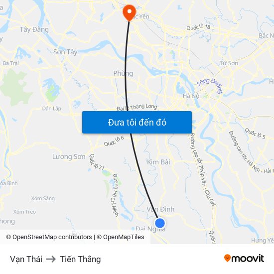 Vạn Thái to Tiến Thắng map