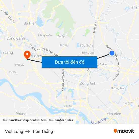 Việt Long to Tiến Thắng map