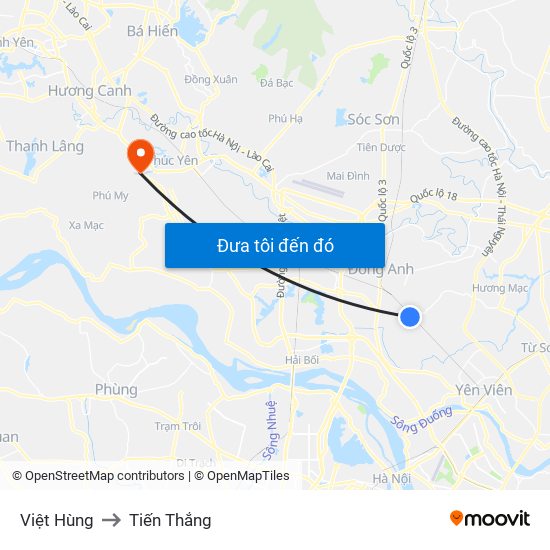 Việt Hùng to Tiến Thắng map