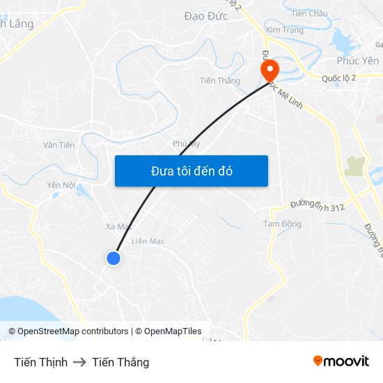 Tiến Thịnh to Tiến Thắng map