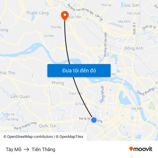 Tây Mỗ to Tiến Thắng map