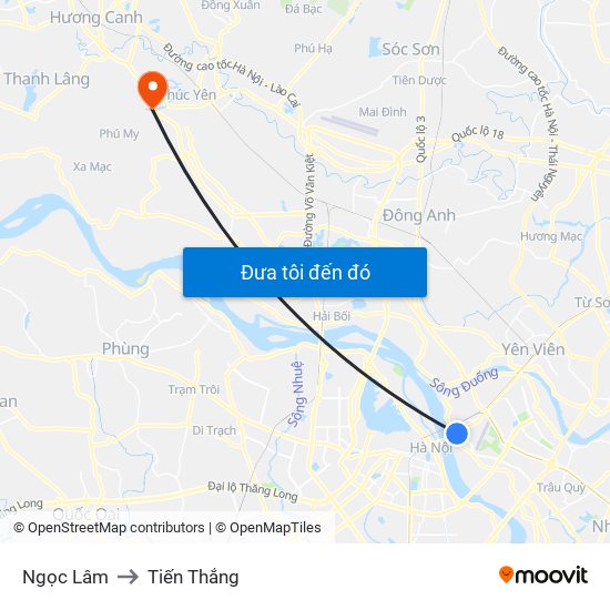 Ngọc Lâm to Tiến Thắng map