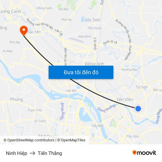 Ninh Hiệp to Tiến Thắng map