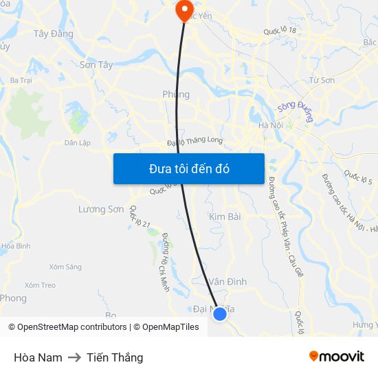 Hòa Nam to Tiến Thắng map