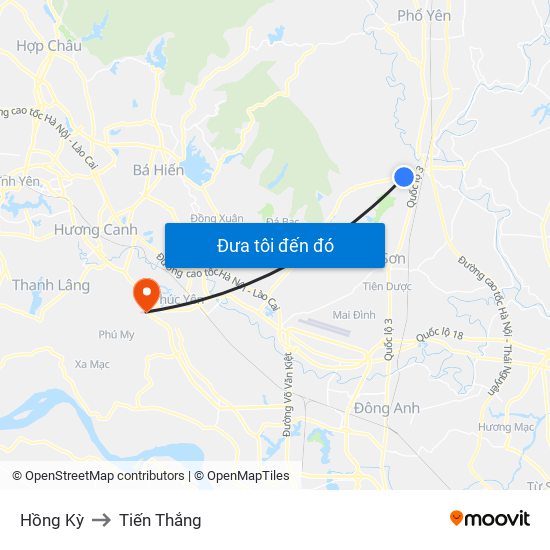 Hồng Kỳ to Tiến Thắng map