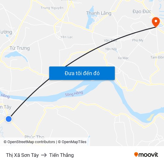 Thị Xã Sơn Tây to Tiến Thắng map