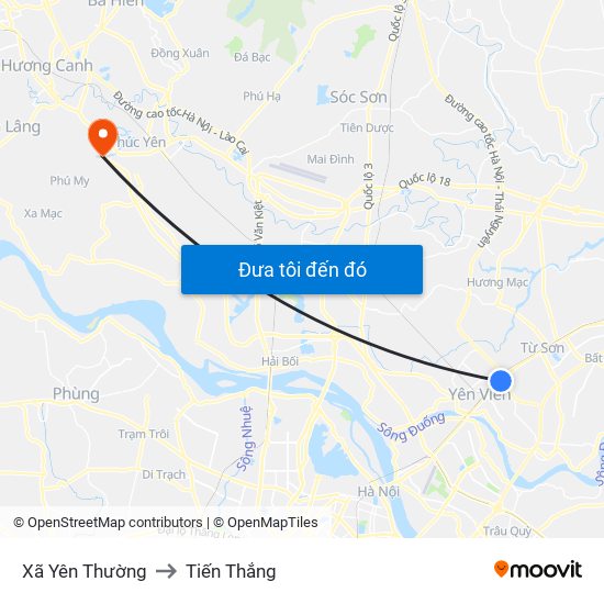 Xã Yên Thường to Tiến Thắng map
