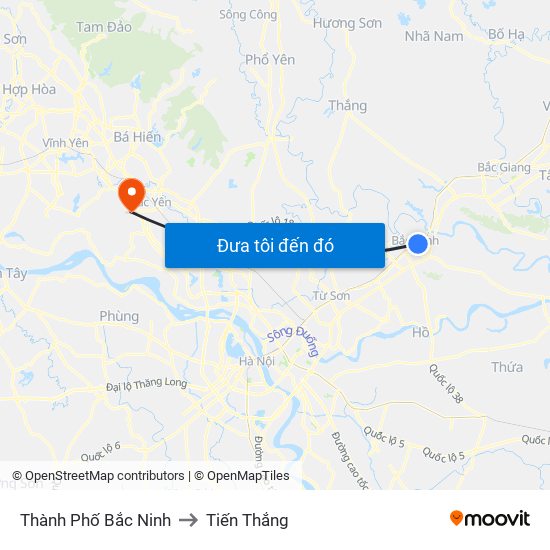 Thành Phố Bắc Ninh to Tiến Thắng map