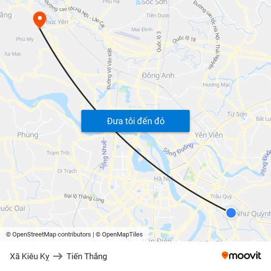 Xã Kiêu Kỵ to Tiến Thắng map