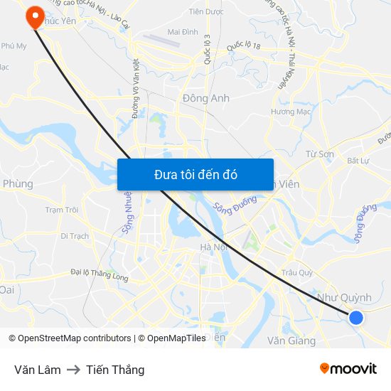 Văn Lâm to Tiến Thắng map