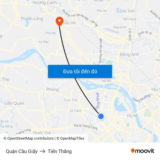 Quận Cầu Giấy to Tiến Thắng map