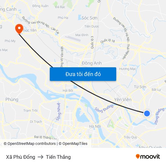 Xã Phù Đổng to Tiến Thắng map