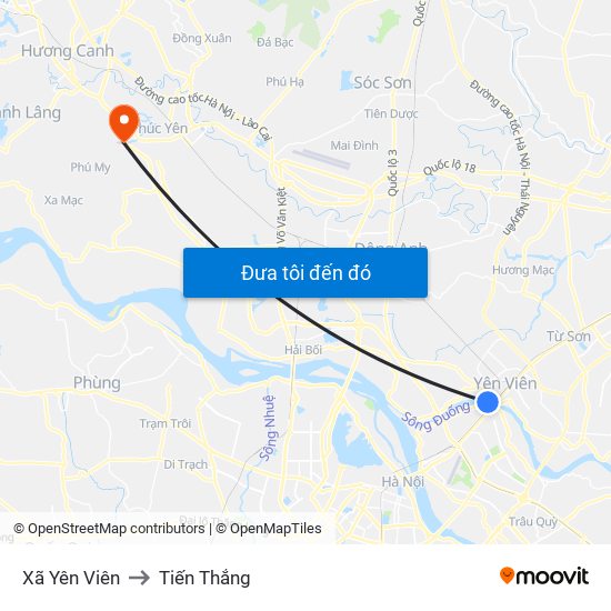 Xã Yên Viên to Tiến Thắng map