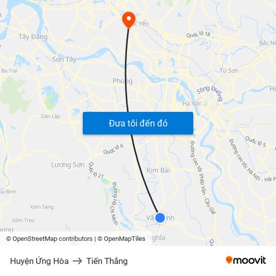 Huyện Ứng Hòa to Tiến Thắng map