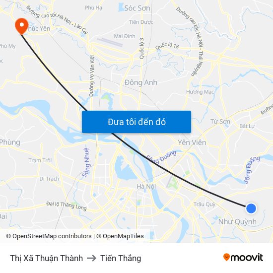 Thị Xã Thuận Thành to Tiến Thắng map