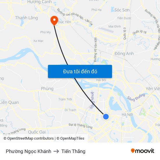 Phường Ngọc Khánh to Tiến Thắng map