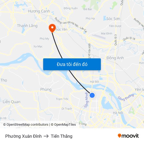 Phường Xuân Đỉnh to Tiến Thắng map