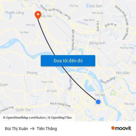 Bùi Thị Xuân to Tiến Thắng map