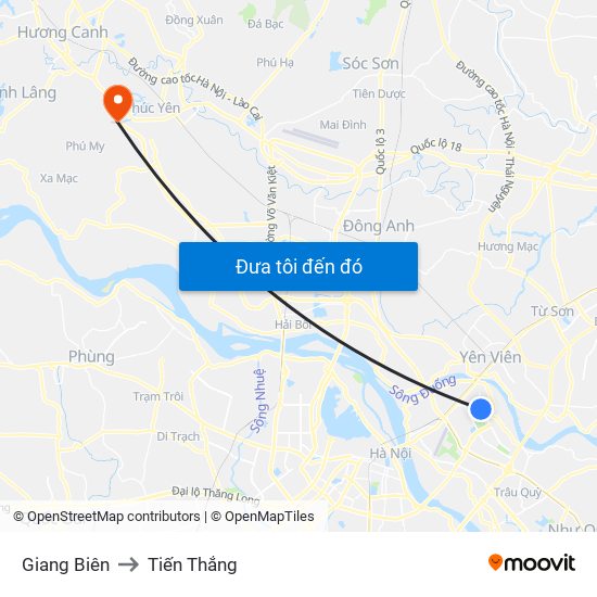 Giang Biên to Tiến Thắng map