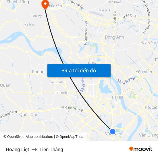 Hoàng Liệt to Tiến Thắng map