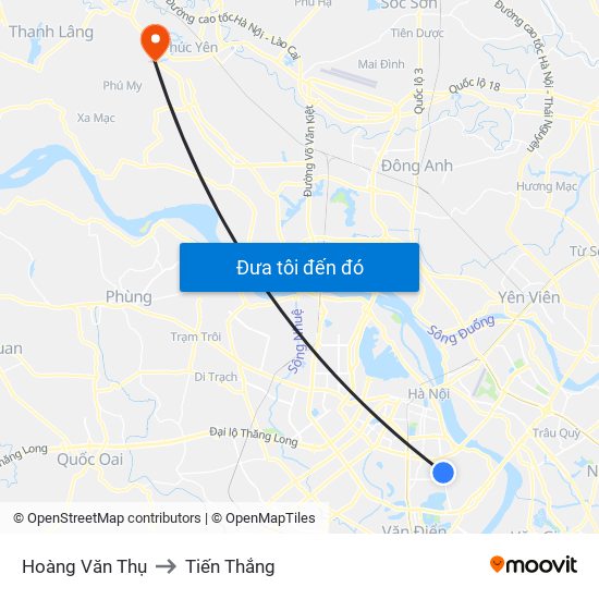 Hoàng Văn Thụ to Tiến Thắng map