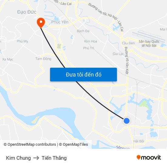 Kim Chung to Tiến Thắng map