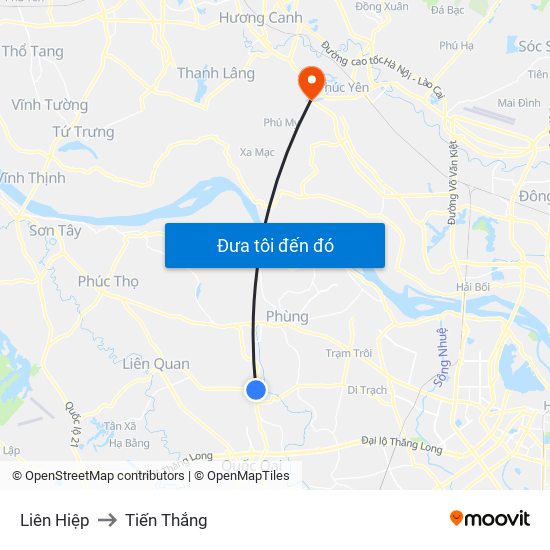 Liên Hiệp to Tiến Thắng map