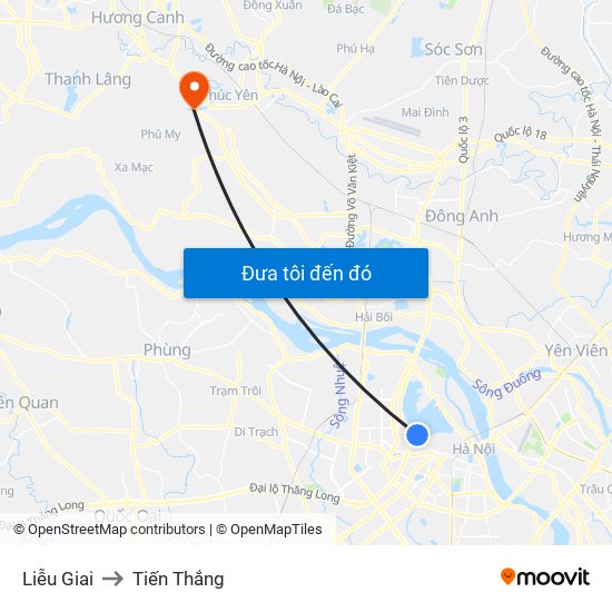 Liễu Giai to Tiến Thắng map